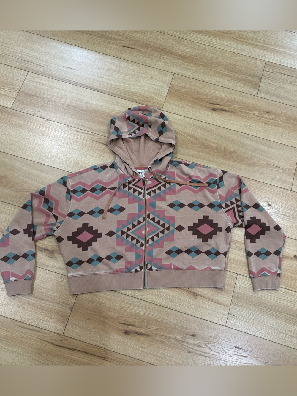 Ariat Pink/Tan Geo Zip-Up Hoodie Sweater